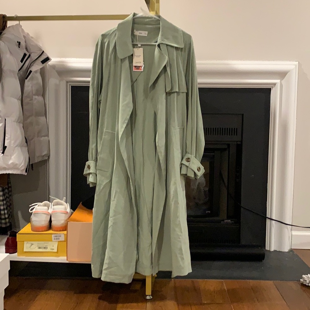COPY - MNG Sage green belted trench coat